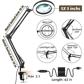 Mua Kính Lúp kẹp bàn Đọc Sách Có Đèn LED 12W  thân đèn thép không gỉ cao cấp