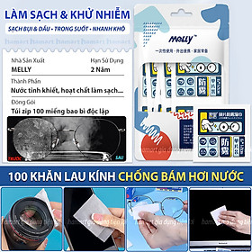 100 Miếng Giấy Lau Kính Cận Dùng 1 Lần Melly Khăn Lau Kính Mắt Khử Khuẩn Đa Năng Chống Hơi Nước