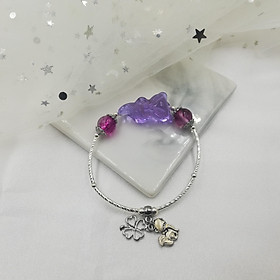 Vòng Tay Hồ Ly Ôm Hoa Hồng Topaz Tím Phối Ưu Linh Tím Mix Charm Bạc