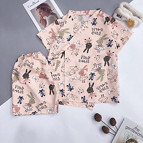 Đồ ngủ nữ pijama mặc nhà kimono chất kate thái cao cấp, bộ quần áo ngủ pizama tay ngắn quần đùi HATIBO