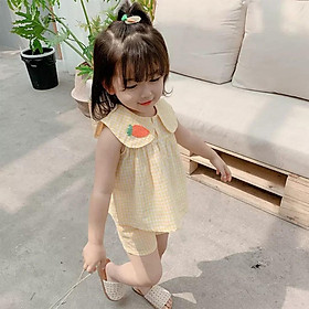  Set áo babydoll + quần đùi họa tiết caro hàng Quảng Châu cao cấp cho bé