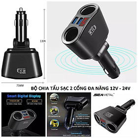 Mua (LOẠI TỐT) Thiết bị chia tẩu sạc trên xe hơi ô tô 2 cổng đa năng có USB 3.1A kèm đồng hồ báo vôn ắc quy 12v-24v mẫu mới