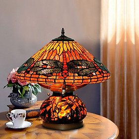 Đèn bàn trang trí Tiffany chuồn chuồn hổ phách cây nấm