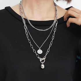 Vòng cổ dây chuyền mix 3 lớp unisex phong cách punk rock cá tính