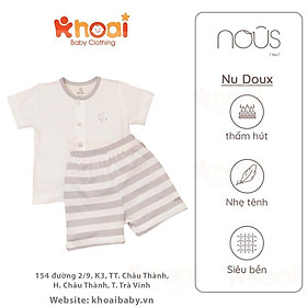 Bộ cài thẳng cộc Nous kẻ trắng ghi - Chất liệu Nu Doux 95% cotton thiên nhiên