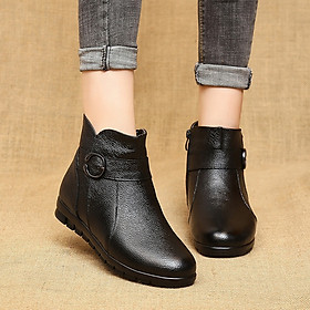 Boots nữ da trơn phối đai đế 2.5cm 8872