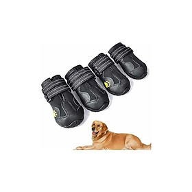 Bộ 4 đôi giày chó, dây buộc chó không thấm nước, dây đai phản xạ có thể điều chỉnh cho chó trung bình lớn (a, 3) màu đen