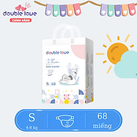 Tã dán Double Love Size S68 - M60 - L56 - XL52 bỉm siêu mỏng, thấm hút nhanh, chống tràn, chống hăm