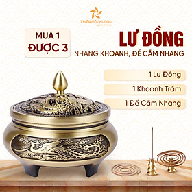 Lư đồng xông trầm hương Thiên Mộc Hương chất liệu đồng đúc nguyên khối cao cấp