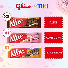 Hình ảnh Combo 5 thanh cocola Glico Alfie Mix vị (3 Chocolate -1 Strawberry -1 Peanut)