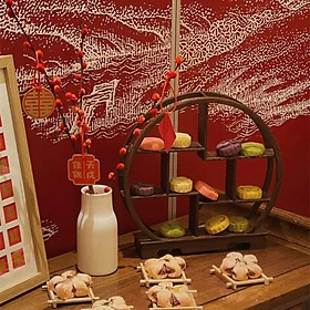 Mua Khay bánh gỗ tròn trang trí bày bàn tiệc hình tròn hoa cổ truyền  khay bày đồ phong thủy