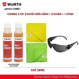 Combo Wurth 2 Nước Rửa Kính Tiện Dụng 2 Khăn Và 1 Kính Bảo Hộ Màu Đen Siêu