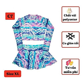 Đồ bơi tay dài nữ - cho bé gái kín đáo từ 40-50kg - chân váy cạp cao - Kiên Lửa