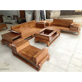 Bộ bàn ghế phòng khách,sofa góc gỗ sồi mẫu 2 văng đùi gà , gỗ hương xám