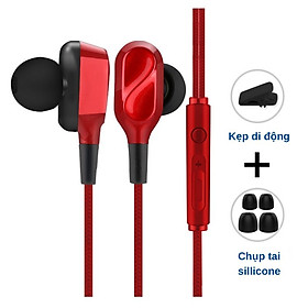 Tai nghe nhét tai có dây siêu bass chuyên nghe nhạc EDM chơi game âm thanh hd tích hợp micro chống ồn jack 3.5mm thiết kế công thái học - Màu Đỏ