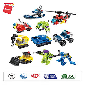 Đồ chơi lắp ráp, xếp hình lego Qman 10 in 1 (Combo 10 hộp) Qman 2101/2102/2103/2104 – mô hình xe, máy bay, thú, khủng long