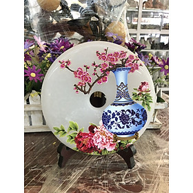Mua Đồng tiền đồng điếu may mắn phong thủy vẽ tranh 3D chiêu nạp tài lộc đá bạch ngọc - Đường kính 18 cm