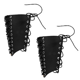 2 Pieces Archery Arm Guard Lace-up Cow Leather Traditional Bow Hunting Black