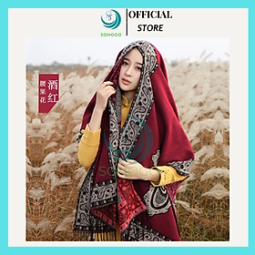 Khăn choàng/ Áo choàng phong cách Boho thổ cẩm nữ thu đông - Áo choàng len dạ dày