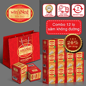 Combo 12 lọ Yến Sào Win'snest Tổ Yến Chưng Sẵn Nhân Sâm Không Đường 20% (70ml/ Lọ)