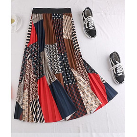 Chân váy xếp ly Vintage dáng dài chất không nhăn VAY35 phối nhiều màu (Free size)