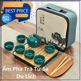 Mua Bộ Ấm Chén Tử Sa Du Lịch - Bộ Bình Trà Gốm Sứ 12 Món Tặng Kèm Túi Khăn Lau Cao Cấp
