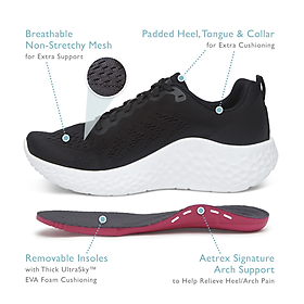 Giày thể thao sức khoẻ nữ Aetrex Danika Black - Sneaker gót cao 4p đệm êm