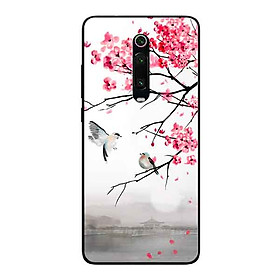 Ốp Lưng in cho Xiaomi Redmi K20 Pro Mẫu Chim Nền Anh Đào - Hàng Chính Hãng