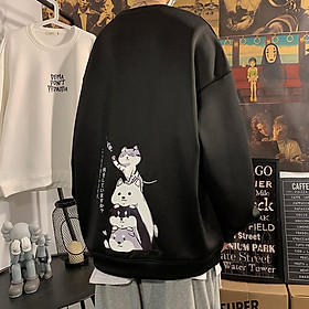 Áo dài tay NỈ BÔNG Unisex MonsterX 4 mèo lưng Sweater Ulzzang cặp đôi nam nữ form rộng oversize Hàn Quốc
