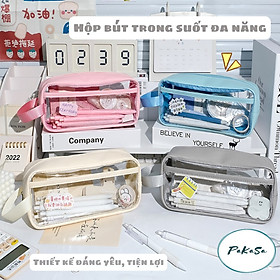 Hộp Đựng Bút Trong Suốt PaKaSa Có Quai Xách Tặng Kèm Nhiều Hình Dán Sticker Trang Trí Dễ Thương - Chính Hãng