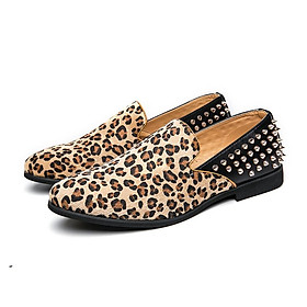 LCRTZKG Leopard Men Loafer Thiết kế chống trượt Đinh tán Phong cách Punk Giày thời trang nam Handmade Moccasins Giày câu lạc bộ Anh
