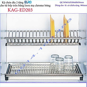 Kệ chén dĩa âm tủ KAG-ED203 - 86.5cm, Kệ chén bát chữ V 2 tầng 86.5cm khay hứng Inox nước thiết kế đẹp tiện dụng