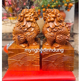 Mua Cặp nghê tài lộc bằng  gỗ  bách xanh thơm nức cao 23x12x12cm