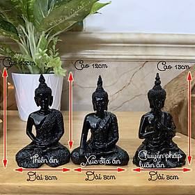 Combo 3 Tượng đá trang trí Tượng Phật Thái Thủ Ấn| Thiền ấn - Xúc địa ấn - Chuyển pháp luân ấn - Cao 13cm - Màu Đen