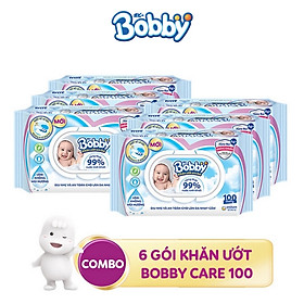 Hình ảnh Combo Tiết Kiệm: 6 Gói Khăn Ướt Bobby Care Không Hương 100 Miếng/Gói