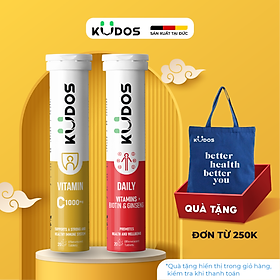 Combo Thực phẩm bảo vệ sức khỏe KUDOS DAILY VITAMINS PLUS BIOTIN & GINSENG + KUDOS VITAMIN C 1000MG (20 viên/tuýp)