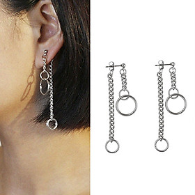 1 Pair Long Chain Tassel Hoop Drop Dangle Silver Color Ear Stud Earrings