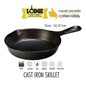 [Chính hãng LOGDE - MỸ] Chảo gang đúc, chính hãng Lodge 16.51cm - H3SK. Dùng nướng, chiên, xào, áp chảo thực phẩm