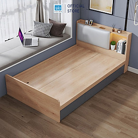Mua Giường Gỗ Đơn Dài 1.2m Phối Đèn LED và 3 Ngăn Kéo Màu Oak Phối Xanh Đen SIB Decor GN16