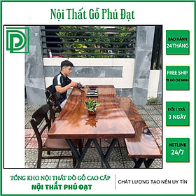 Bộ Bàn Ghế Phòng Ăn Sang Trọng Mặt Gỗ Me Tây Dài 2m Nhập Khẩu Campuchia - Bàn Gỗ Me Tây Nguyên Tấm - Bảo Hành 24 Tháng