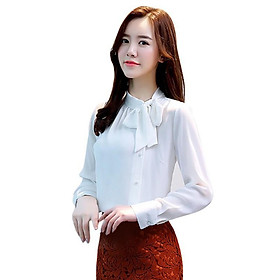 Áo sơ mi lệch khuy thắt nơ công sở thanh lịch cho nữ có size 2XL