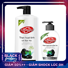 Combo Sữa Tắm (850g) Và Nước Rửa Tay (180g) Lifebuoy Than Hoạt Tính Và Bạc Hà