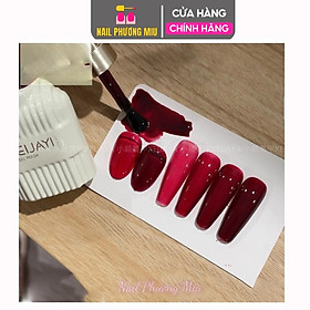 Sơn Thạch Đỏ Rượu Vang XEIJAYI 15ml, Độ Bám Dính Cao, Chai Vuông Nắp Vàng, Dễ Tạo Kiểu Móng Đẹp Làm Nail Hàn Quốc