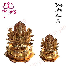 Tượng Quan Âm Chuẩn Đề 2 Mặt Đính Đá Đỏ- Tặng Nước Hoa Khô cao cấp, chất lượng