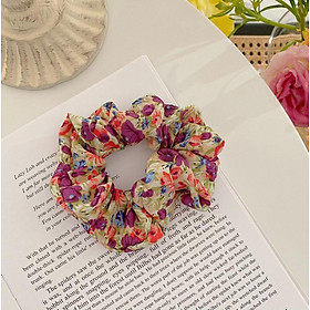Dây buộc tóc Scrunchies vải mềm Vintage in hoa dịu dàng HD55