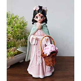 Mua Tượng thiếu nữ cổ trang mặc áo choàng cầm giỏ hoa size 25cm HONG-BBD005A