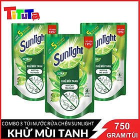 COMBO 3 Túi Nước rửa chén Sunlight Trà xanh Túi 750gx3