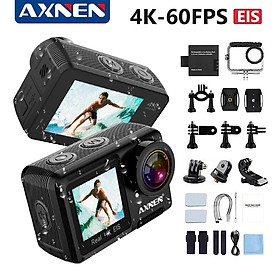 Camera hành động chống nước AXNEN 4K, Camera thể thao quay video chống rung EIS, có màn hình cảm ứng, Camera hành động màn hình kép, Webcam Màu sắc: AXNEN AX8