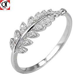 Nhẫn bạc nữ Bạc Quang Thản hình chiếc lá gắn đá cobic trắng, thiết kế free size có tự chỉnh size theo tay - QTNU1