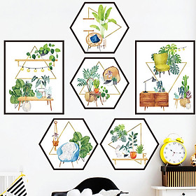 Decal trang trí chất liệu PVC loại 1 dày dặn, sắc nét, trang trí phòng khách, quán cafe-Khung ảnh hoa lá-LV31